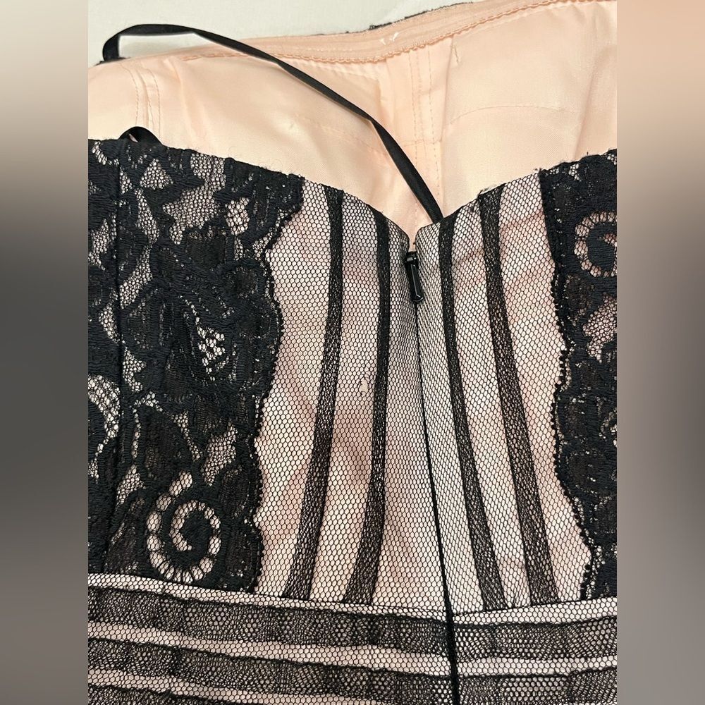 Aidan by Aidan Mattox Elegant Black Lace and Light Pink Strapless Mini Dress - Picture 10 of 16